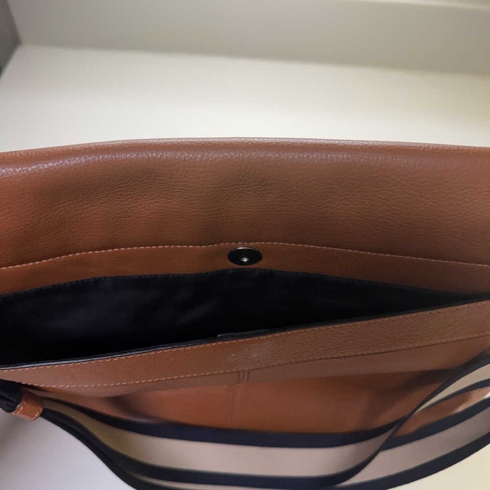 Coach Brown Leather Messenger Bag with Striped Strap - Picture 7 of 7